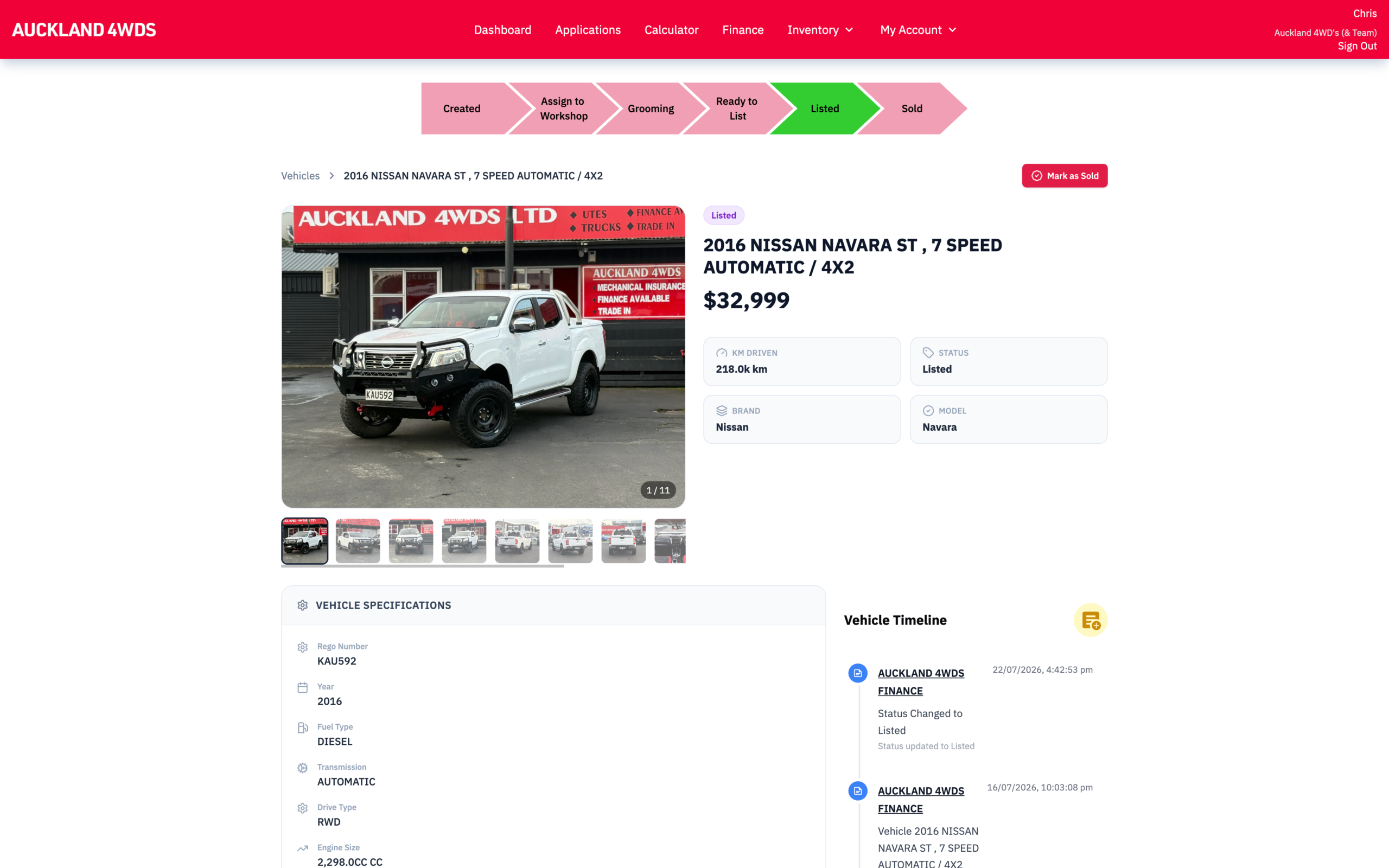 %Stride AI - AI Automation For New Zealand Businesses% 7 Auckland 4WDS vehicle detail page for a Nissan Navara listing